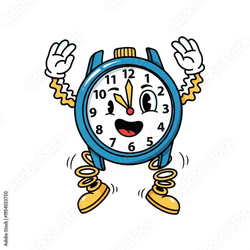 Cartoon Alarm Clock Character Running Late.