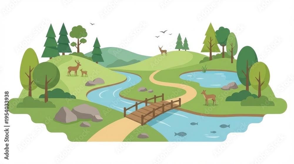 Obraz premium Serene Landscape with Winding River.