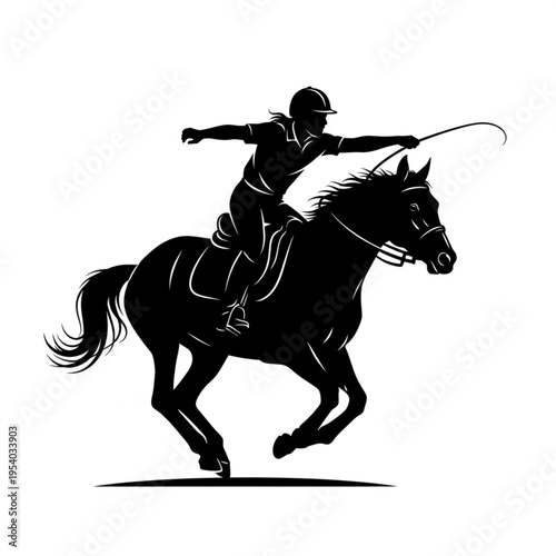 Cowboy Riding Horse with Lasso Silhouette.