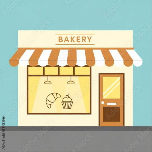 Bakery Storefront with Awning and Pastries.