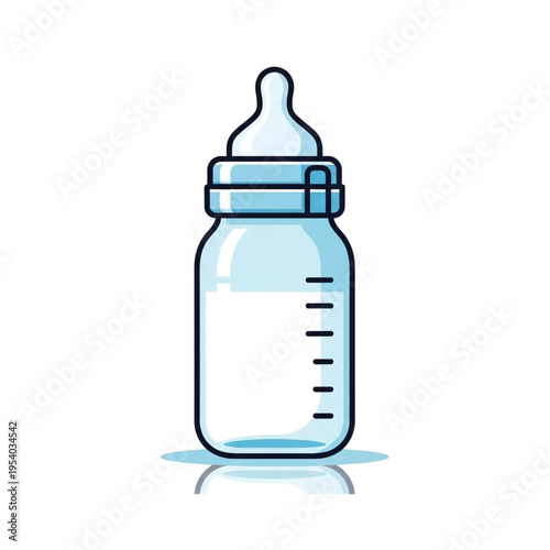 Baby Bottle with Nipple and Measurement Markings.