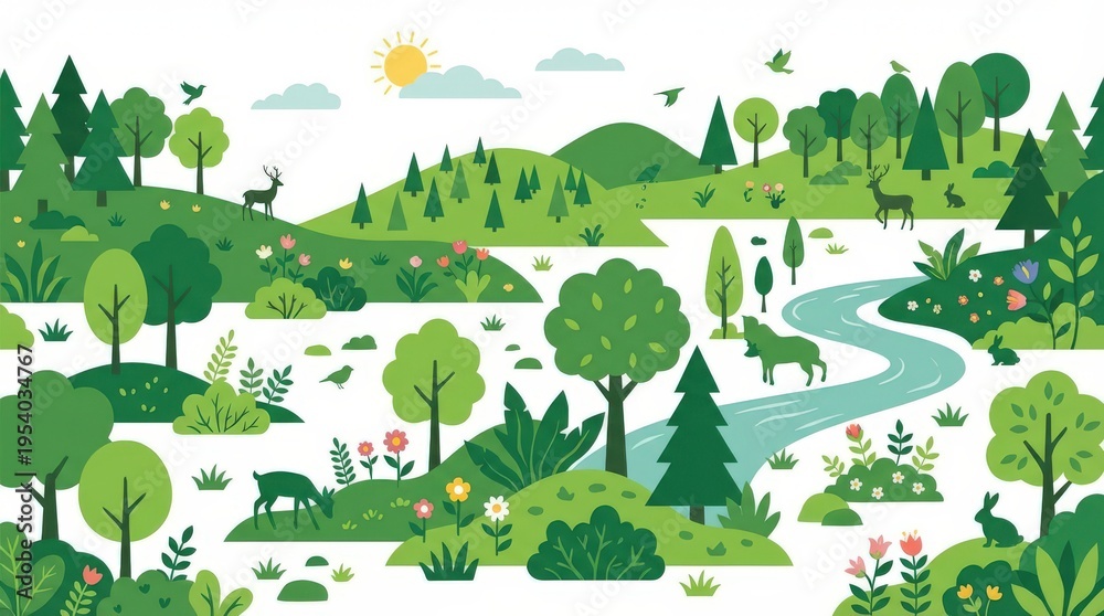 Obraz premium Serene forest landscape with river.
