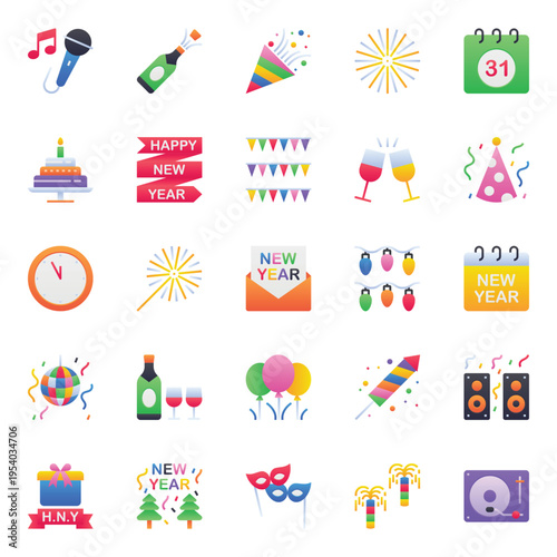 Gradient color icons set for Happy new year