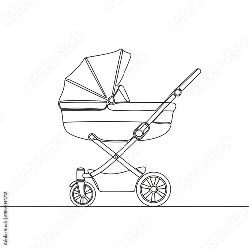 Baby Stroller Illustration with Canopy and Wheels.