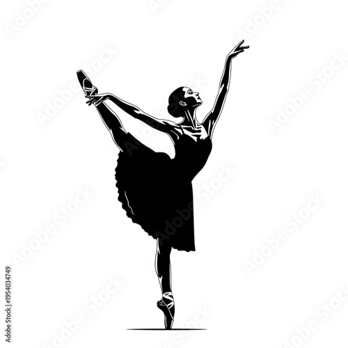 Ballerina Dancing on One Leg Silhouette.