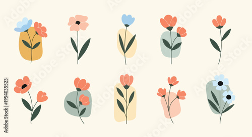 A delightful collection of nine colorful flowers, each in a different vase, showcasing various designs and styles.