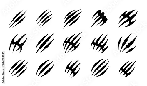 Beast claw marks vector set wild scratch slashes hand-drawn feral attack design isolated on white