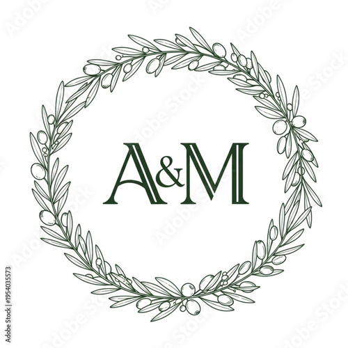 Elegant Floral Wreath with Monogram AM.