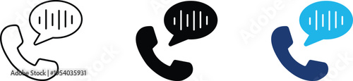 Voice call icon showing audio communication and digital telephone speech bubble. Professional illustration for telecommunications services, customer support hotlines, mobile phone calling interfaces.