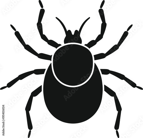Tick silhouette detailed arachnid parasite insect vector illustration isolated on white background for medical and pest control design