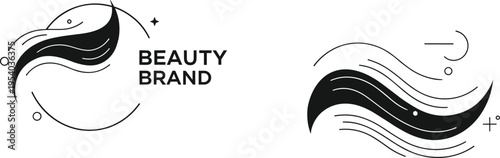 Beauty brand logo vector set with flowing hair shapes modern minimal design for salon cosmetic and wellness branding identity