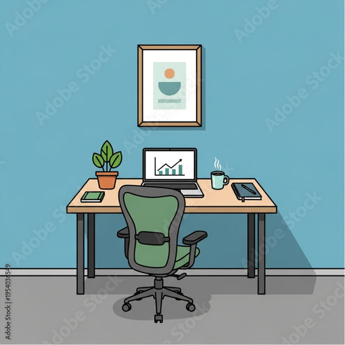 Green Office Chair at Wooden Desk.