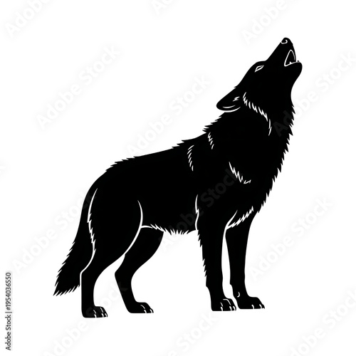 Black Wolf Silhouette Howling Upwards.