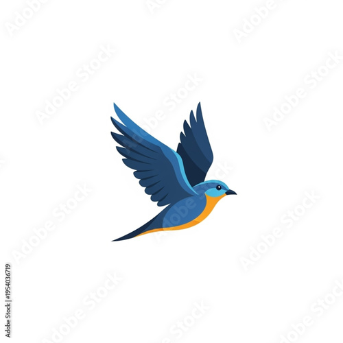 Blue Bird Flying with Orange Breast.