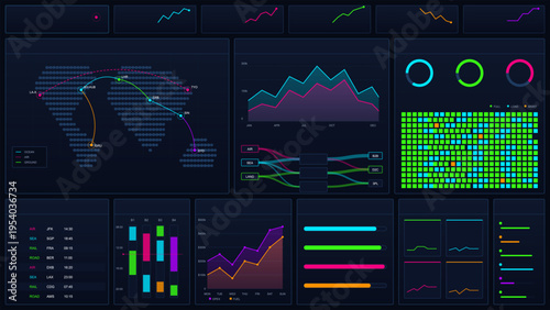A comprehensive digital logistics dashboard featuring a world map