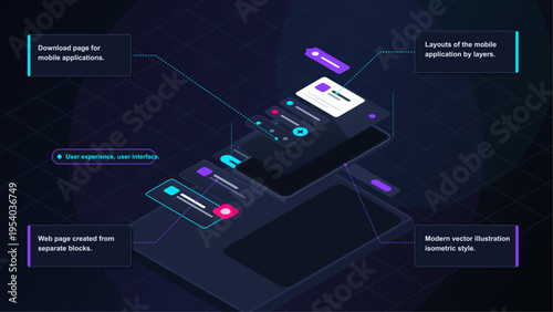 A modern isometric vector illustration showing the layers and