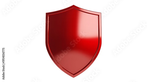 A shiny red shield with a reflective surface on a white background.