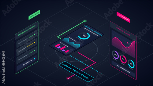 Isometric 3D illustration of a smart technology integration system