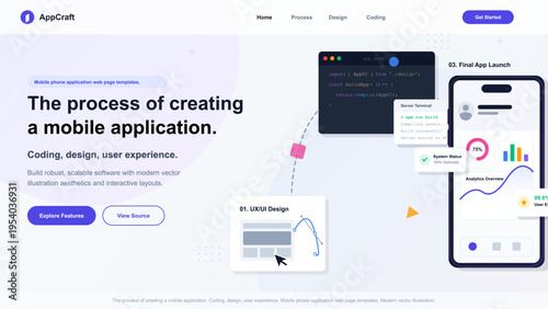 A modern website landing page illustration showing the process of