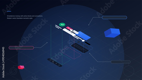 Isometric vector illustration of a mobile application interface