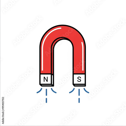 Red Horseshoe Magnet with North and South Poles.