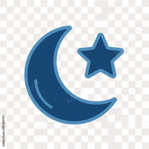 Blue Crescent Moon and Star Icon.