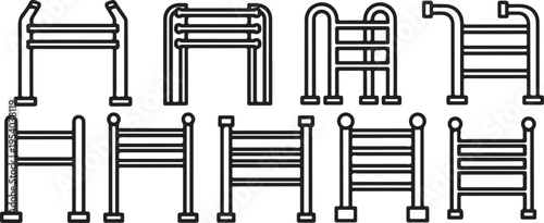 A collection of various types of medical beds and stretchers. Vector