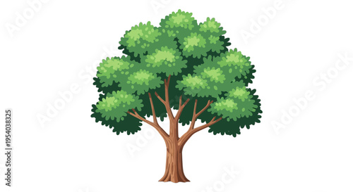 A tree with green leaves and brown trunk isolated on transparent background, Vector