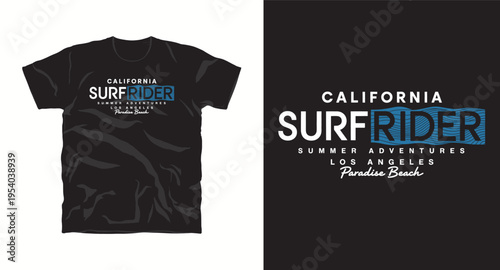 California surfer graphic design for t-shirt summer adventures paradise beach surf rider