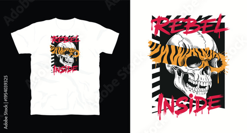 Rebel inside skull vector art with tiger stripe blindfold for t-shirt design