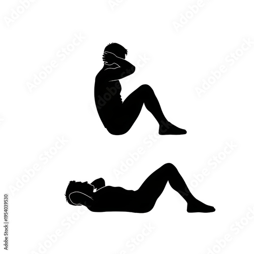 Silhouette of People Doing Crunches Exercise.