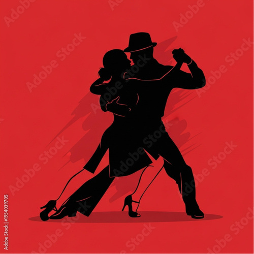 Silhouette of Tango Dancing Couple in Motion.