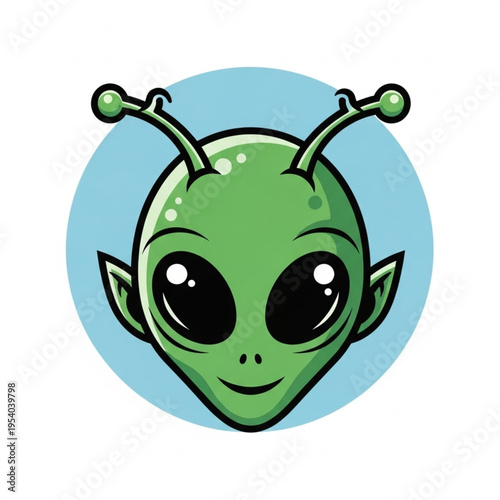 Cartoon Green Alien Head with Antennae.