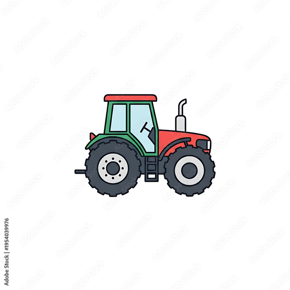 Obraz premium Red Green Tractor Vehicle Cartoon Illustration.