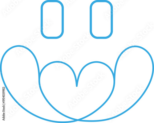 Abstract happy face with large smile and heart shape tongue in bright blue line art design