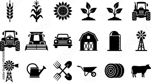 Agriculture and farming line icons set – outline, harvest, crops and cultivation symbols
