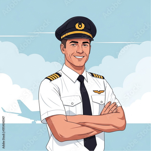 Smiling Male Pilot in Uniform Portrait.
