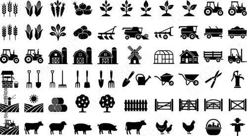 Agriculture and farming line icons set – outline, harvest, crops and cultivation symbols
