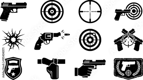 Gun pistol bullet hole silhouettes target shooting torn crack elements
