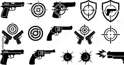 Gun pistol bullet hole silhouettes target shooting torn crack elements

