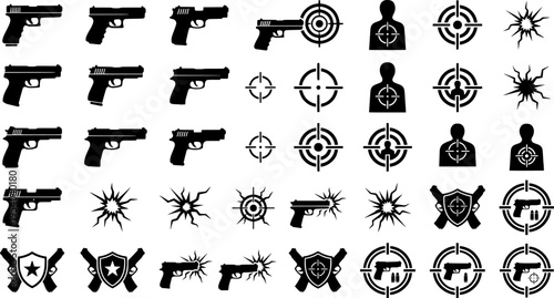 Gun pistol bullet hole silhouettes target shooting torn crack elements
