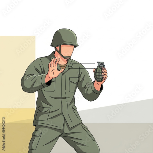 Soldier Using Radio Communication Device.