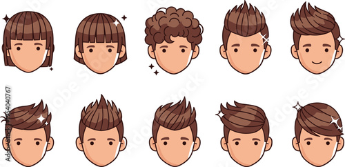Kids hairstyle icon set with boys and girls haircuts including curly short and stylish looks cute cartoon avatar vector collection