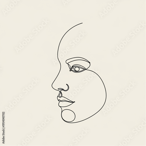 Simple Line Drawing of a Womans Face.