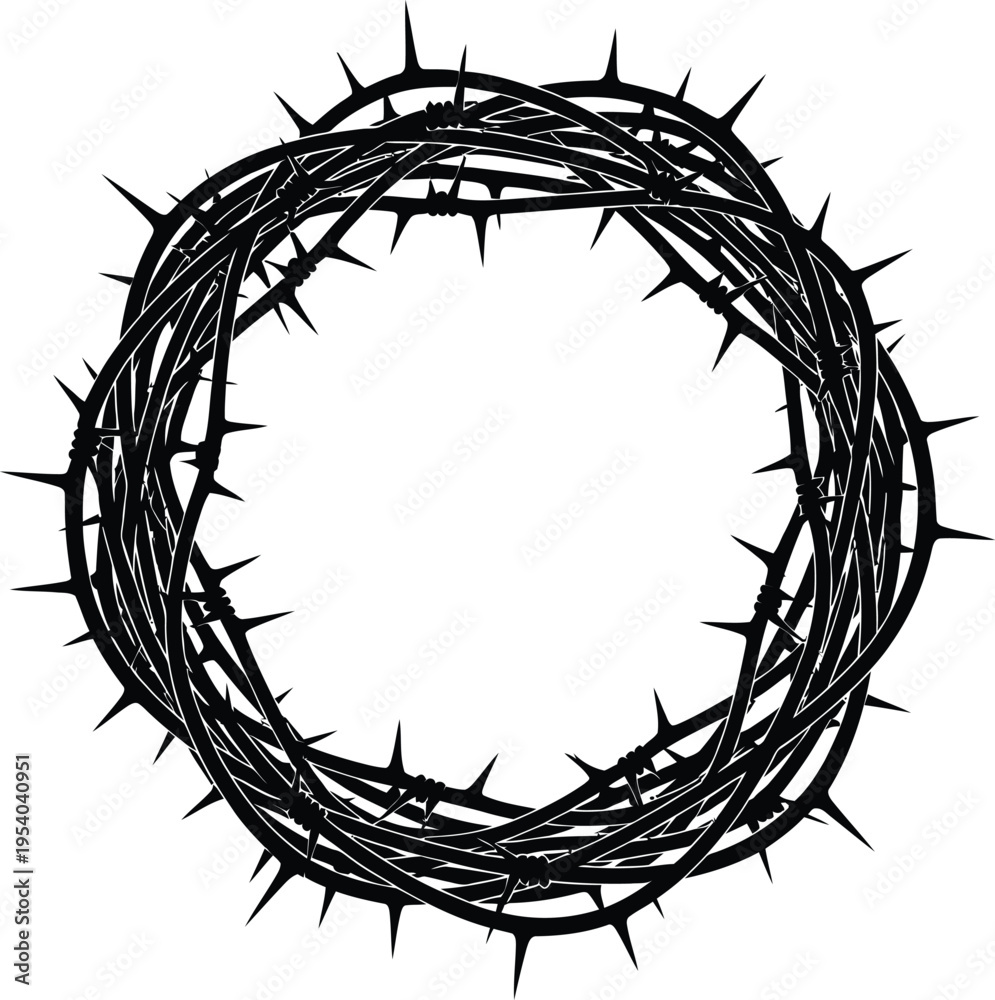 Fototapeta premium A black and white illustration of a crown of thorns on a plain background