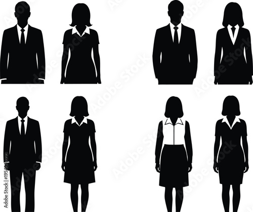 Eight silhouette portraits of business professionals in formal attire