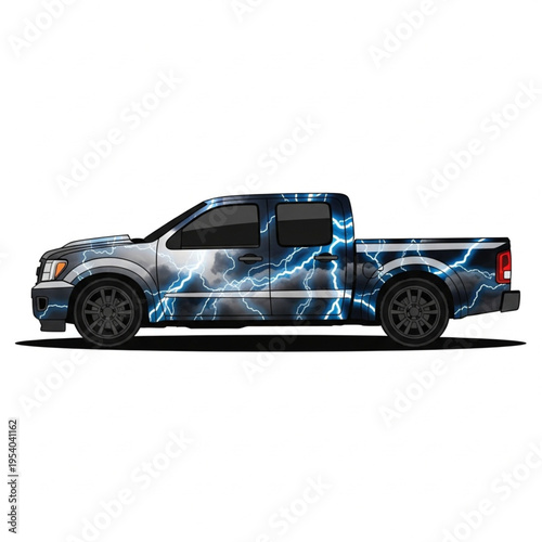 Pickup Truck with Electric Blue Design.