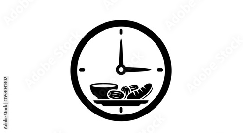 Clock Icon With Breakfast Tray For Time Management And Daily Routine Concepts