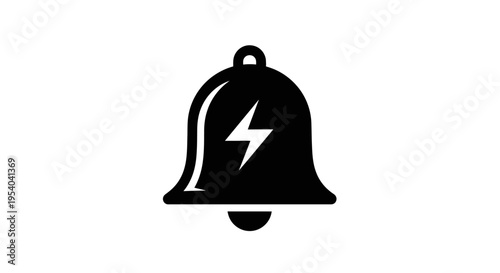 Black Bell Icon With Lightning Bolt On White Background For Notification Concepts