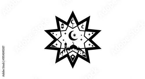 Black and white starburst mandala design element